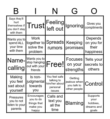 Healthy or Unhealthy Behaviors? Bingo Card