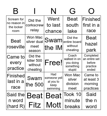 Swim Bingo Card