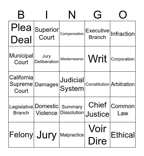 L   E   G   A   L Bingo Card