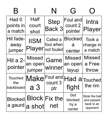 IISER-M Basketball Bingo Card