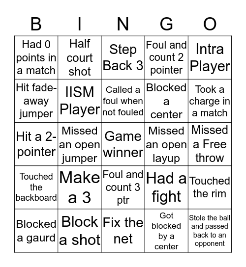 IISER-M Basketball Bingo Card