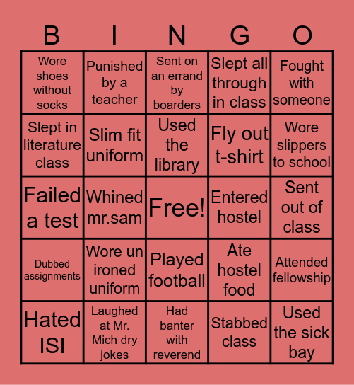 ISI A levels Bingo Card