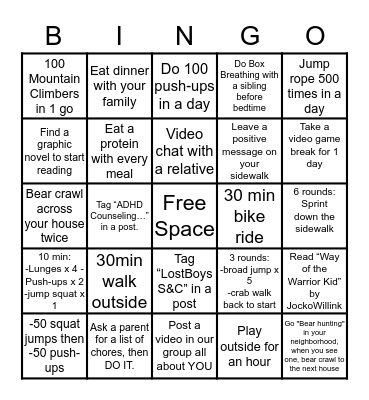 StrengthS & Conditioning Bingo Card