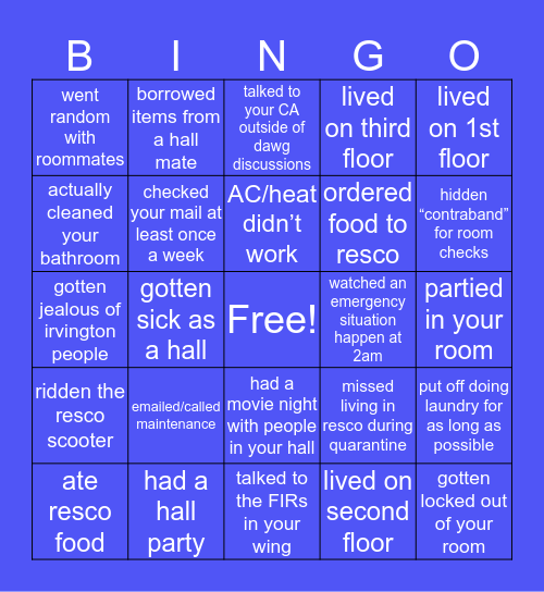 ResCo Bingo Card