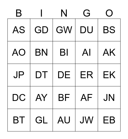 Station Code Bingo Card