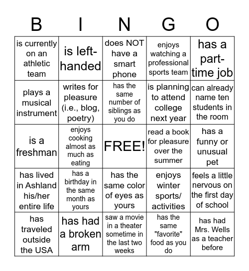 Find Someone Who . . . Bingo Card