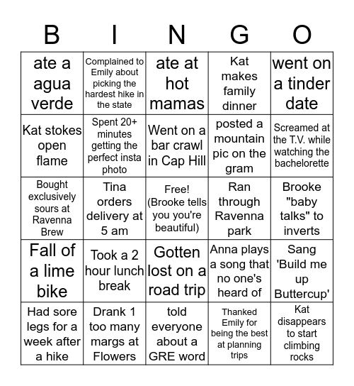 NOAA intern in Seattle Bingo Card