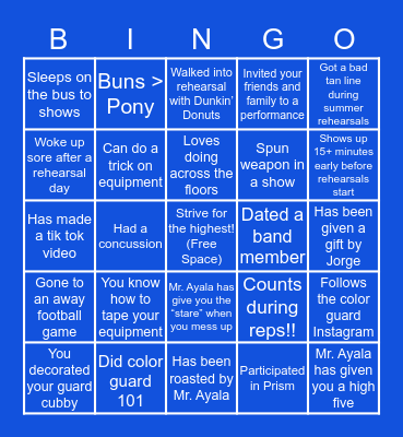 Sebastian Color Guard Bingo Card