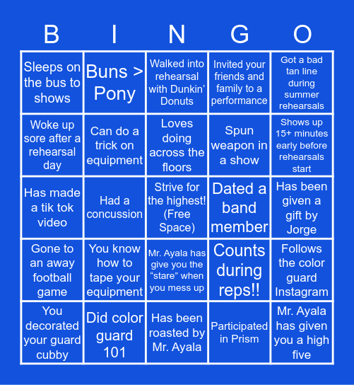 Sebastian Color Guard Bingo Card