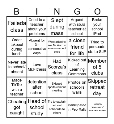 SJP Bingo Card