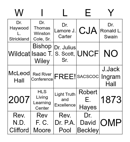 Wiley Trivia Bingo Card