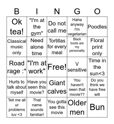 Claire <3 Bingo Card