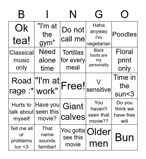 Claire <3 Bingo Card