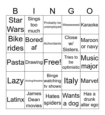Michael Bingo Card