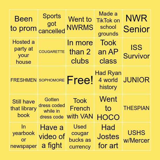 NWRHS BINGO Card