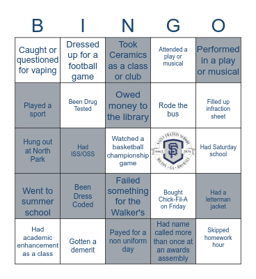 Saint Francis High School Bingo Card