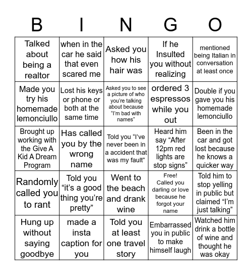 Tony’s Bingo Card