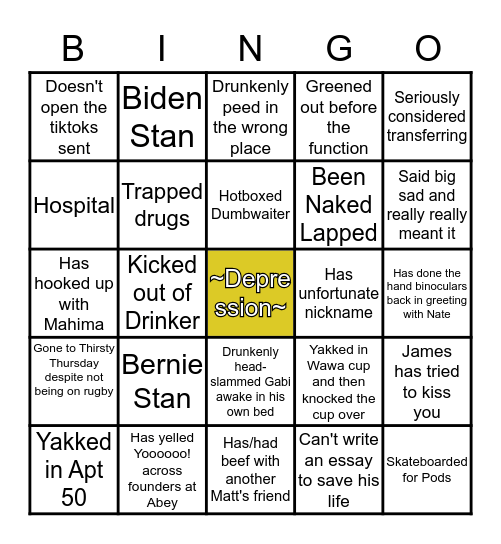 Matt's Friends BINGO Card
