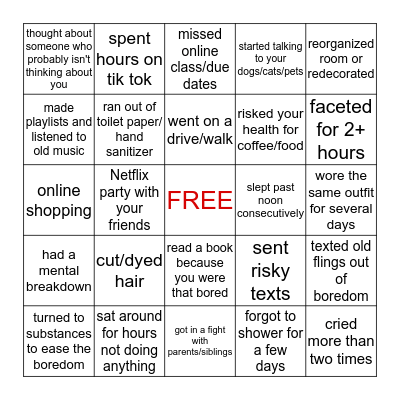Quarantine Bingo Card