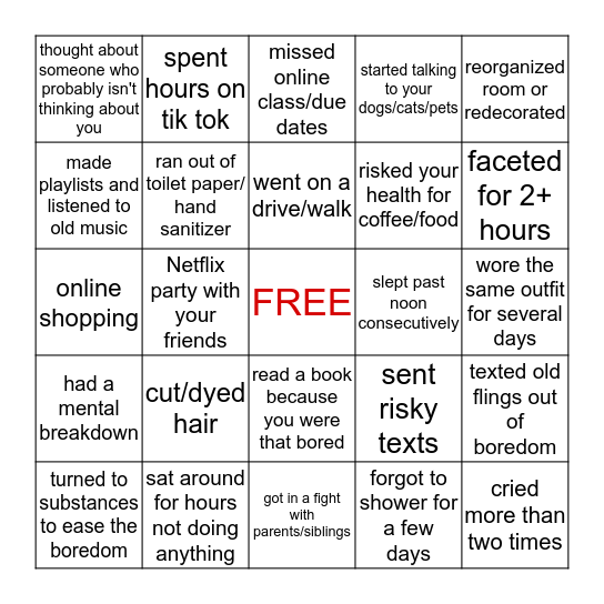 Quarantine Bingo Card