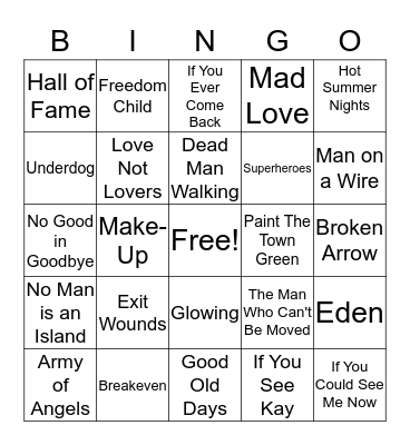 The Script Songs Bingo Card