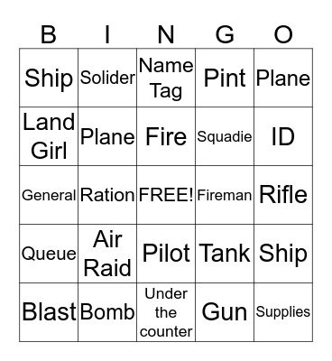 1940's Bingo Card