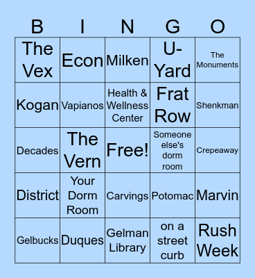 GWU Cry Bingo Card