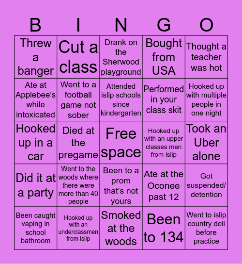 Islip Bingo 🤩 Bingo Card