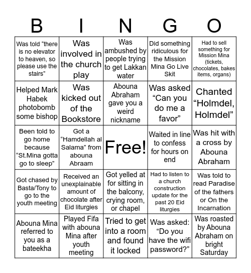 Holmdel Bingo Card