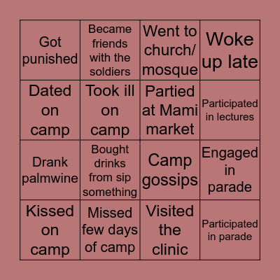 OYO CAMP Bingo Card