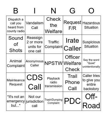 DISPATCH - NPSTW Bingo Card