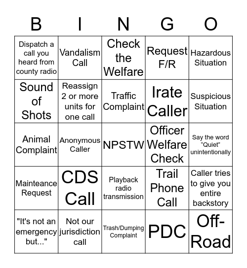 DISPATCH - NPSTW Bingo Card