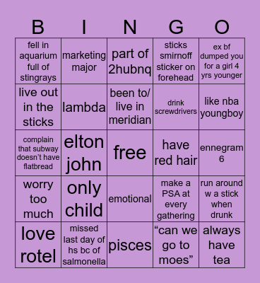 Chloe’s Bingo Card