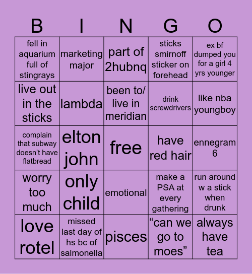 Chloe’s Bingo Card