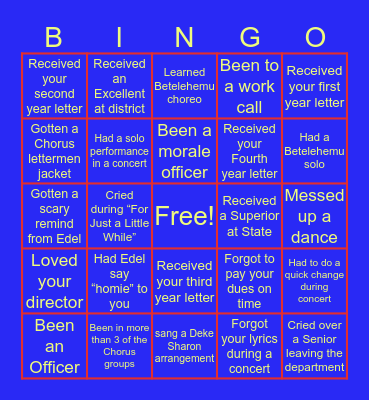 Chorus Department Bingo Card