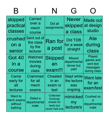 MECH DEPARTMENT EDITION Bingo Card