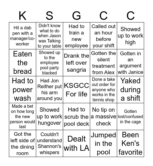 KSGCC BINGO Card