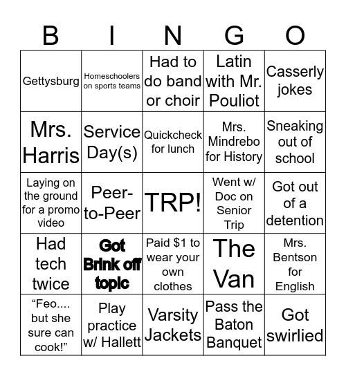 2nd Gen (class of 2010-15) Veritas Bingo Card