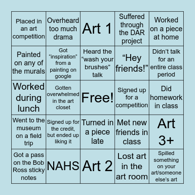 Briarwood Art Class Bingo Card