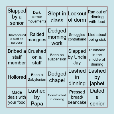 BAPTIST HIGH SCHOOL, JOS Bingo Card