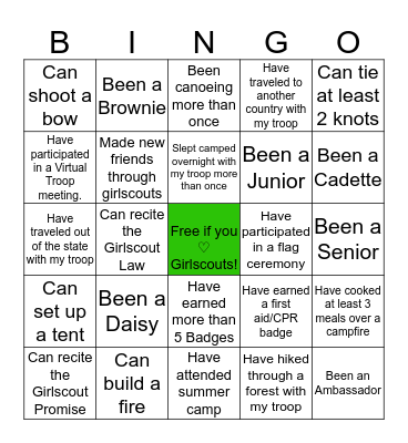 G I R L S C O U T Bingo Card