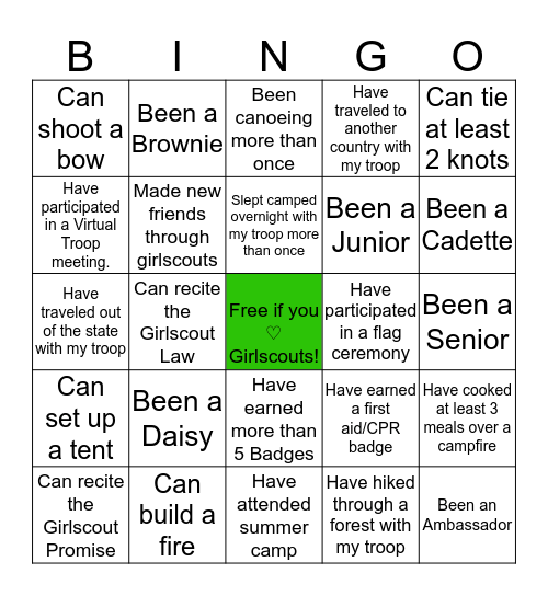 G I R L S C O U T Bingo Card