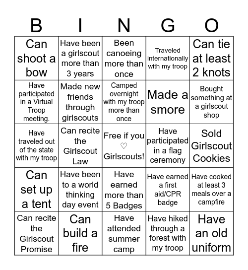 G I R L S C O U T Bingo Card