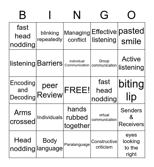 communication Bingo Card