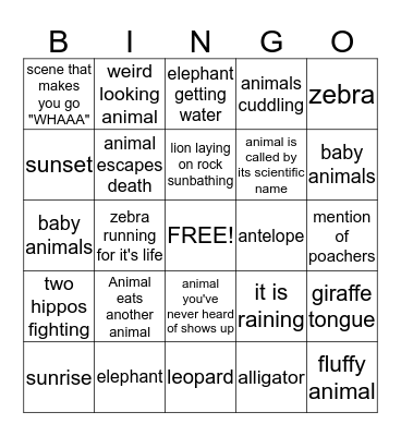 Safari Adventure BINGO Card