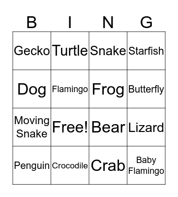 Animal Moves Bingo Card