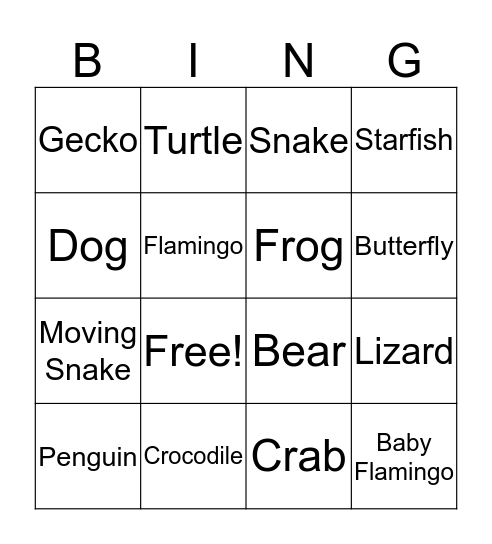 Animal Moves Bingo Card