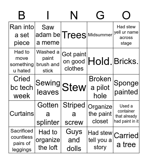 Ridge stage crew bingo Card