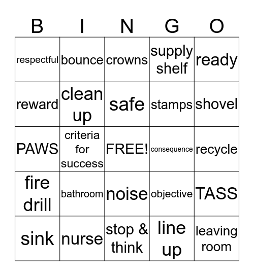 Art room rules Bingo Card