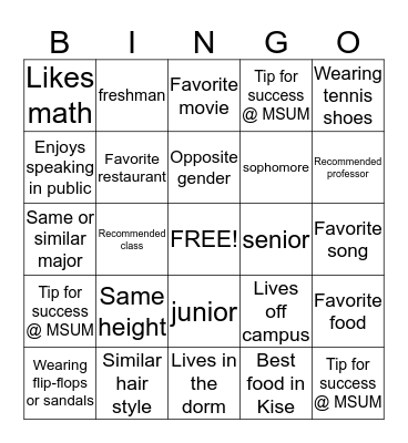 CMST 100 Bingo Card